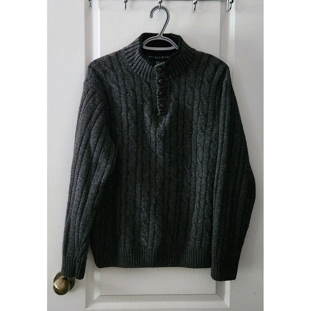 Daniele Blasi Sweater‎ Men's L Gray Cable Knit Wool Blend Italy Half Button Neck